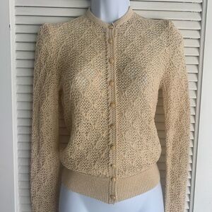 St. John Cream Cardigan Sweater with Intricate Knit size Small
